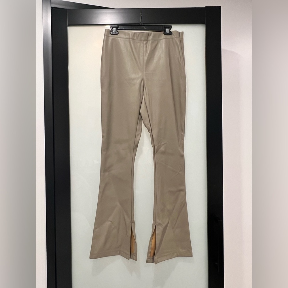 Topshop Faux Leather Tan Pants. Side zipper. Never been worn, tags still on